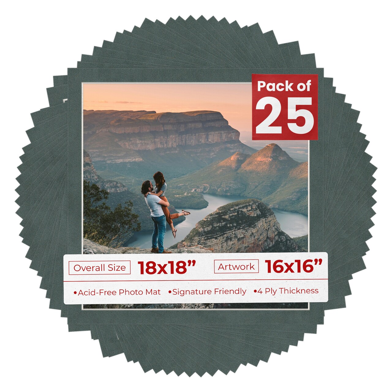 Dark Grey Suede Mat Board for 18x18 Frames - Fits 16x16 Photos